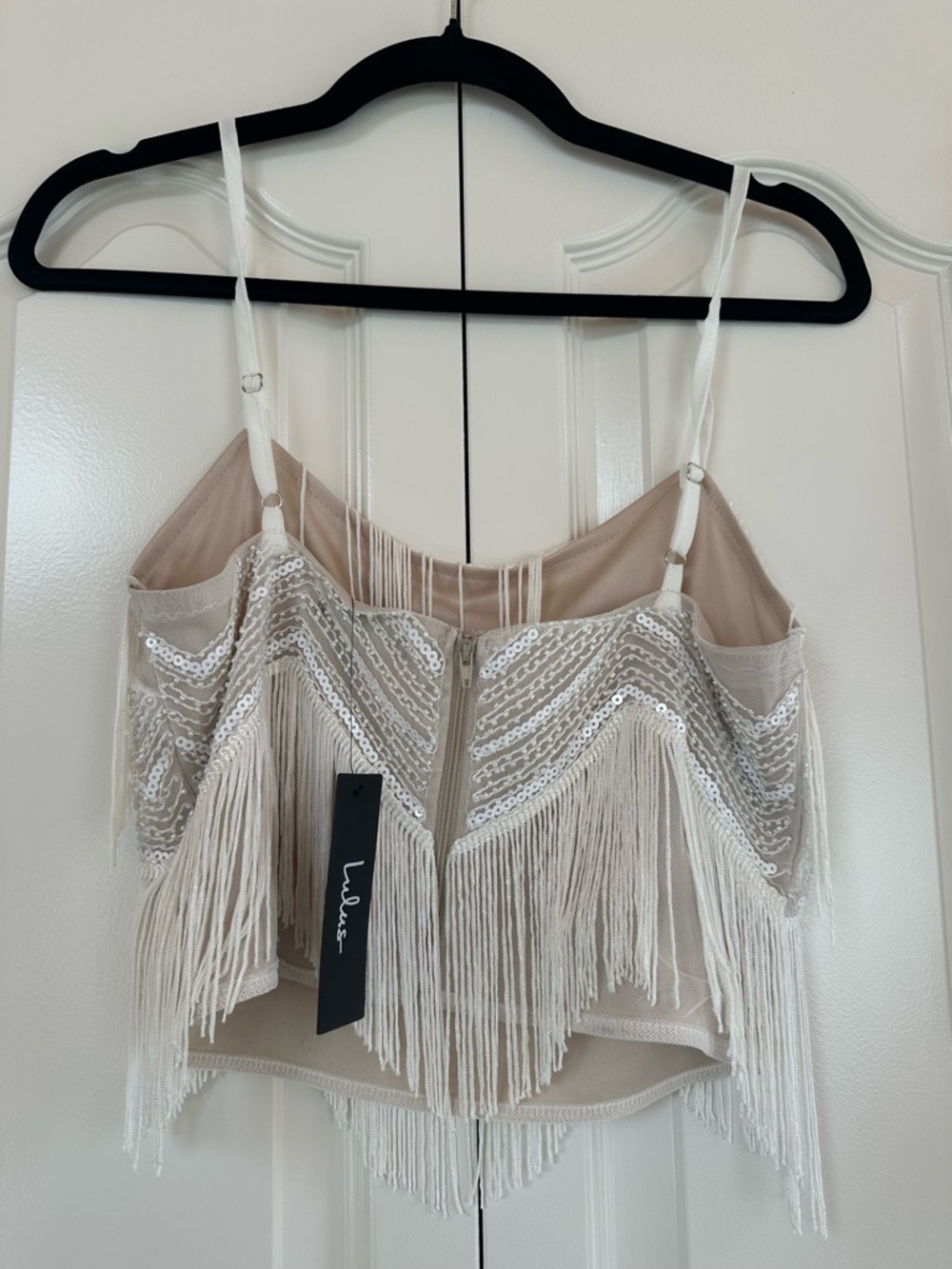 Beaded Fringe Mini Skirt Set- Ivory - Picture 3 of 9